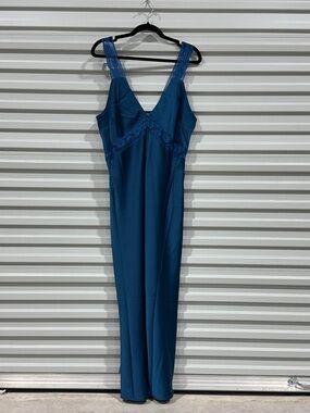 The Drop NWT Teal Lace-Trim Long Slip Chemise